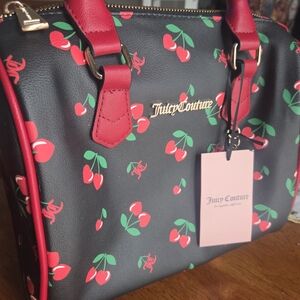 Juicy Couture Black Satchel with Red Cherry Design